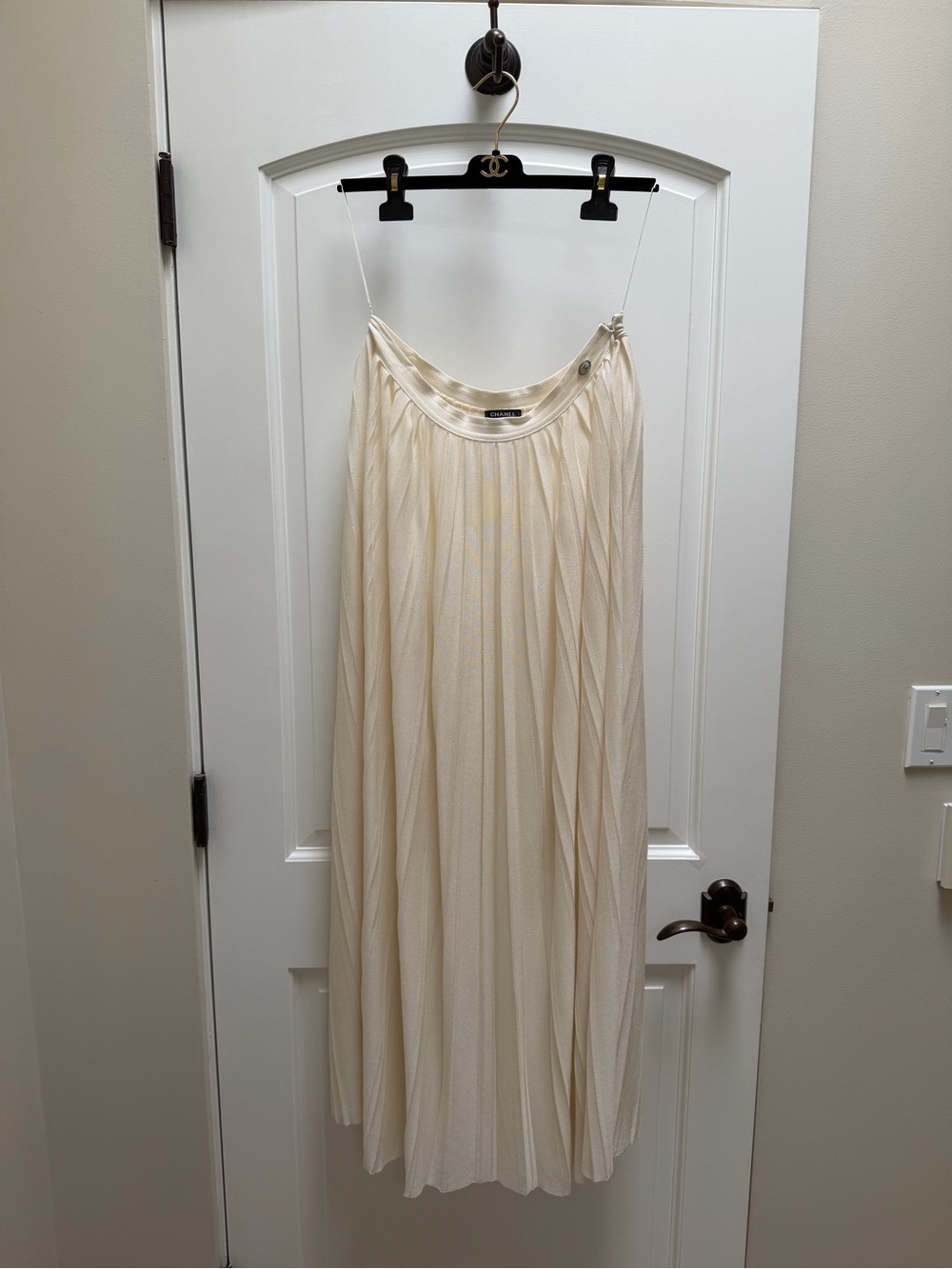 Chanel Ivory Silk Viscose Pleated Maxi Skirt FR 40